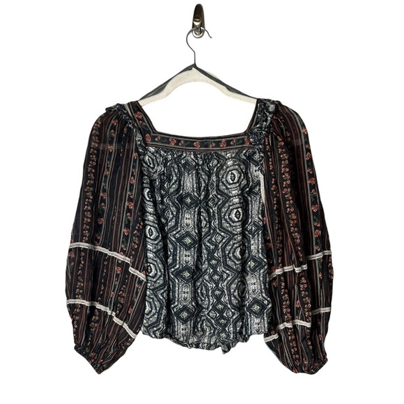 Free People Mostly Meadow Floral Blouse Top SZ S CottageCore Square Neck Boho - Picture 5 of 8